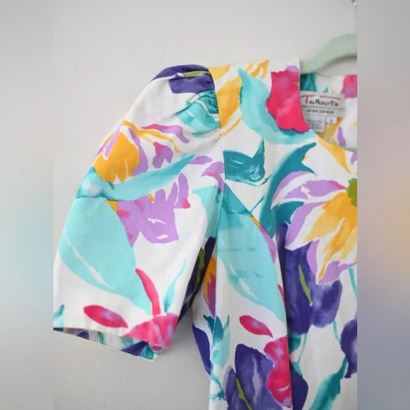 Vtg 80s Women's Talbots Dress Joan Leslie Bold Floral with Shoulder Pads Size 8 - Picture 5 of 10